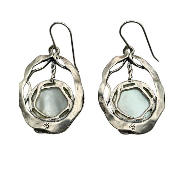 Mother of Pearl Cabachon C&H Sterling Silver Dangle Vintage Earrings - Picture 6 of 8